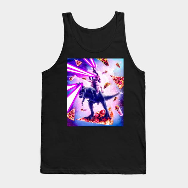 Laser Eyes Space Cat Riding Dog And Dinosaur Tank Top by Random Galaxy